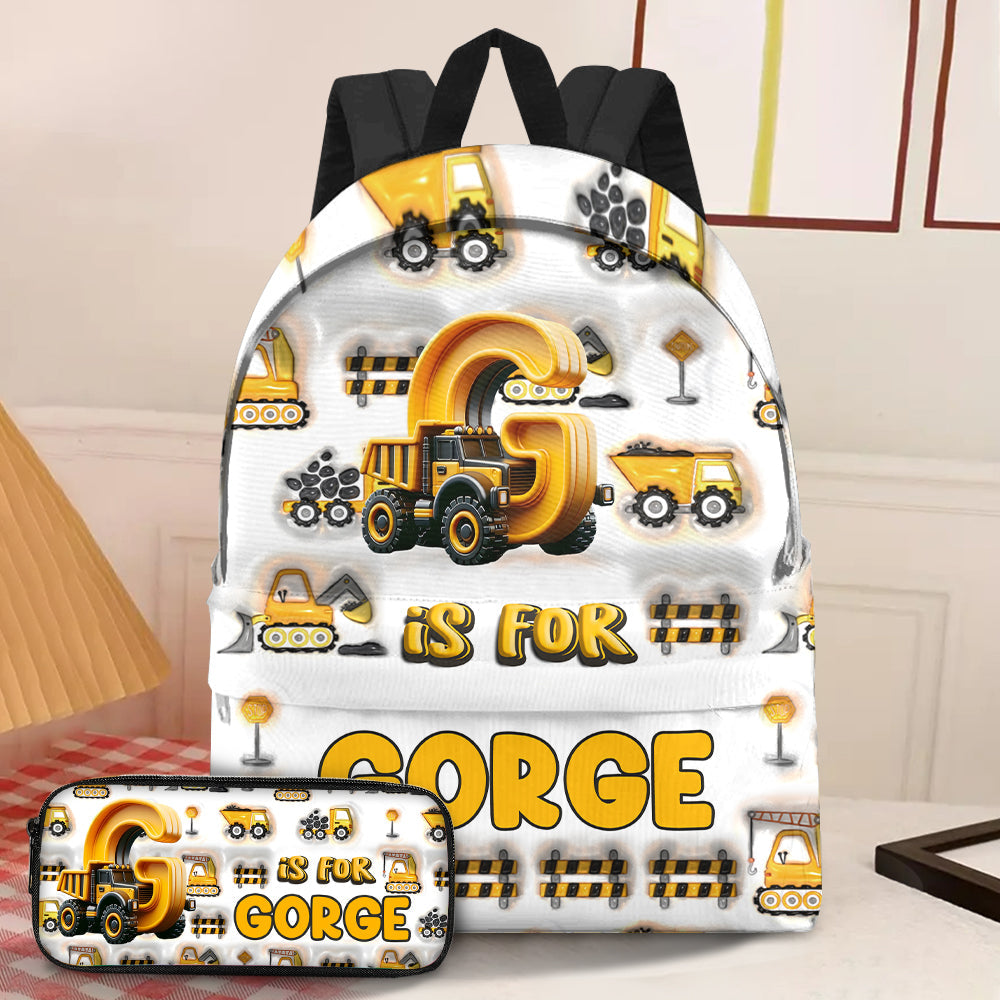 Lettres de véhicule de chantier - Sac à dos et trousse personnalisés pour enfant