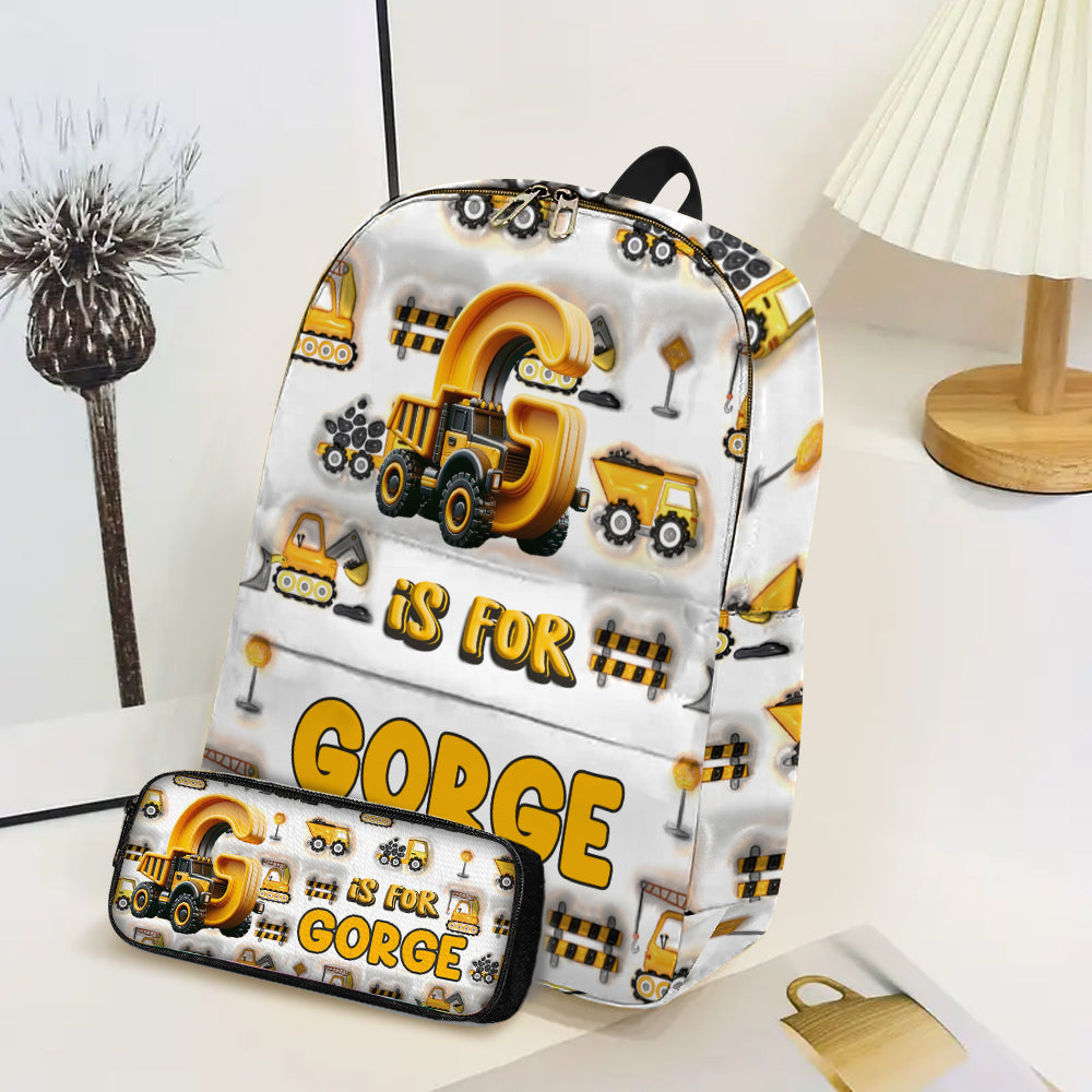 Lettres de véhicule de chantier - Sac à dos et trousse personnalisés pour enfant