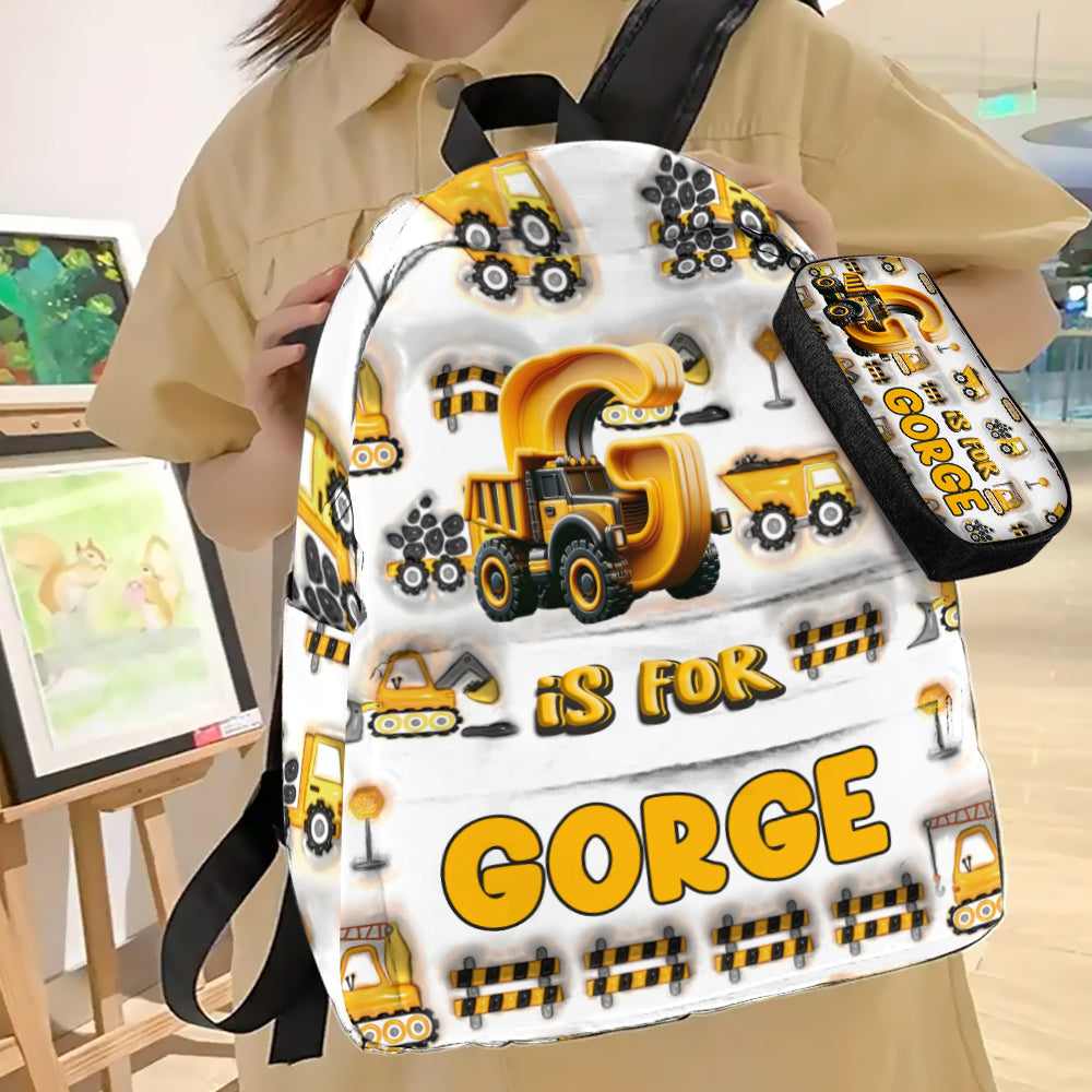 Lettres de véhicule de chantier - Sac à dos et trousse personnalisés pour enfant