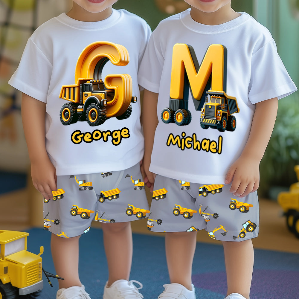 Alphabet des camions cool - T-shirt et short personnalisés pour enfant