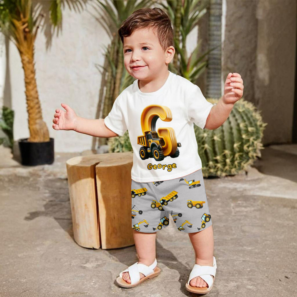 Alphabet des camions cool - T-shirt et short personnalisés pour enfant