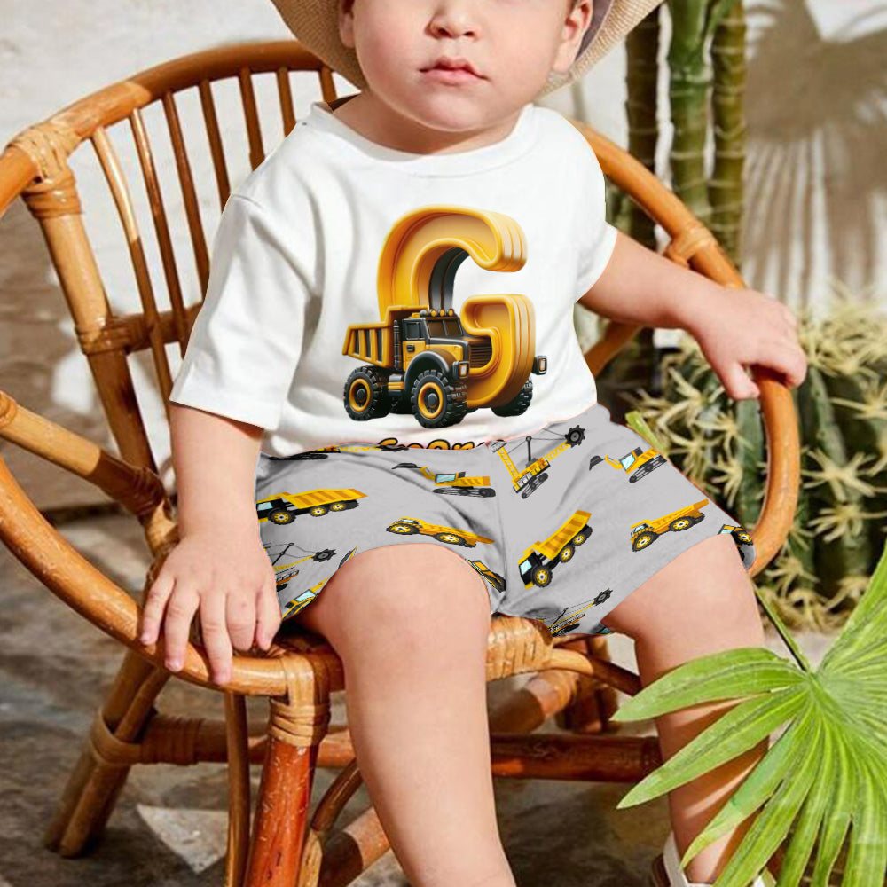 Alphabet des camions cool - T-shirt et short personnalisés pour enfant