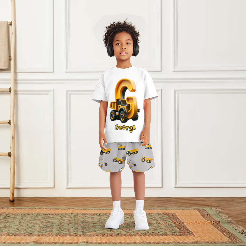 Alphabet des camions cool - T-shirt et short personnalisés pour enfant