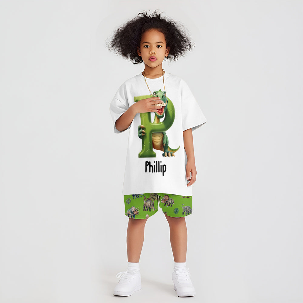 Cooles Dinosaurier-Alphabet – personalisiertes Kinder-T-Shirt & Shorts