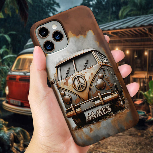 Vintage-Stil mit Wohnmobil-Friedenssymbol – Personalisierte Handyhülle im Hippie-Look mit Volldruck