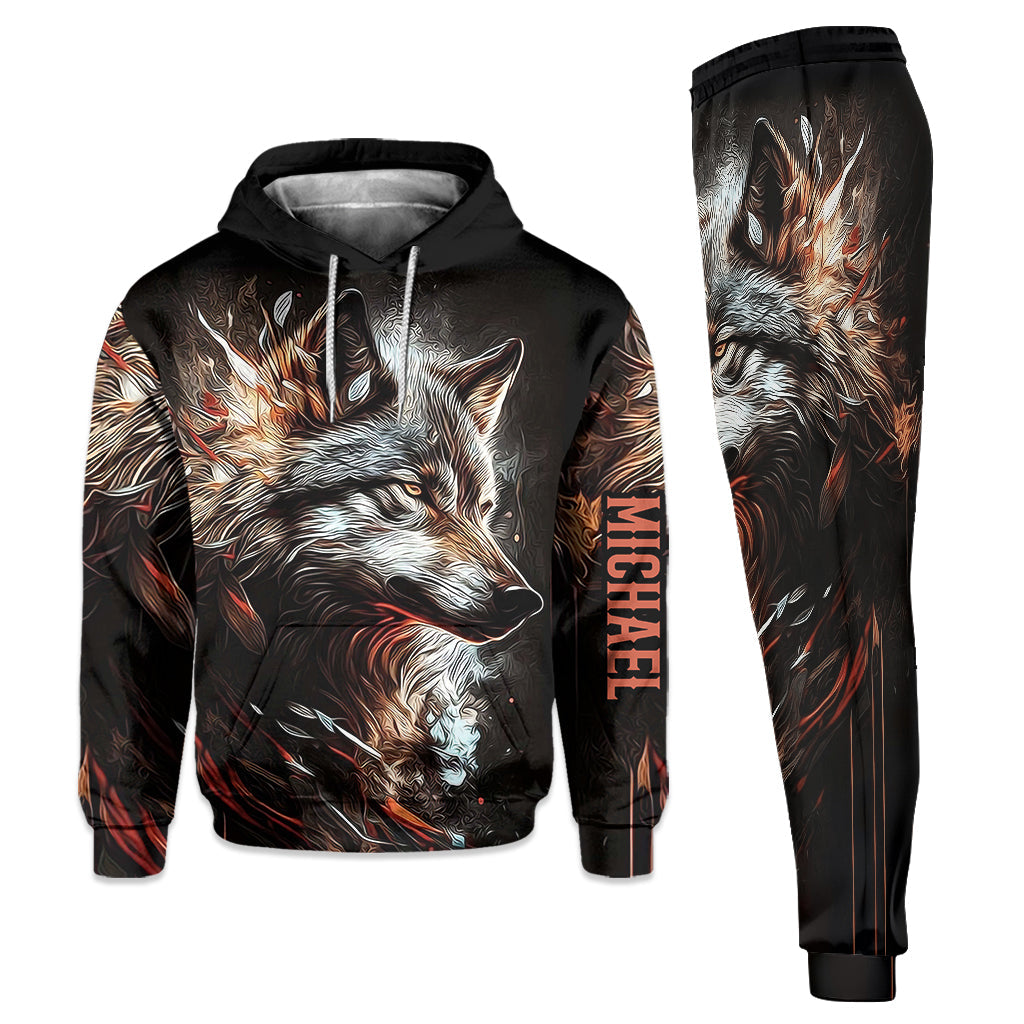 Loup Fort - Ensemble sweat à capuche et pantalon de survêtement personnalisés Loup