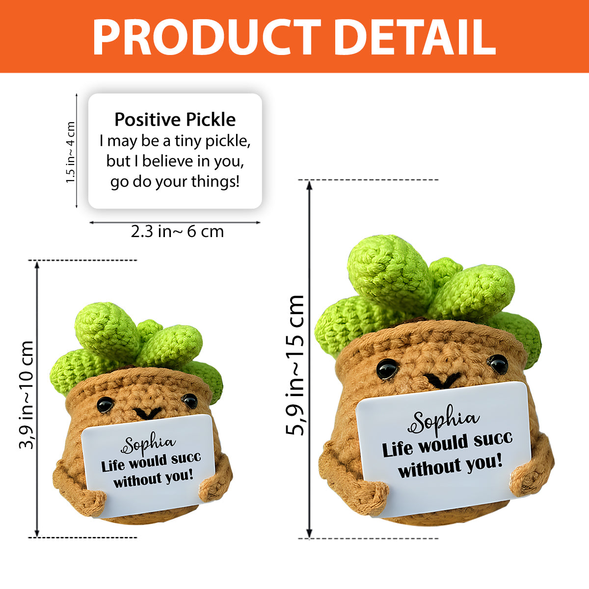Gehäkelter Kaktus mit positivem Spruch – personalisierte, handgestrickte Kaktusfigur