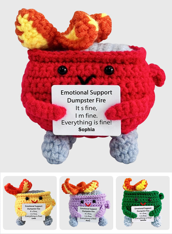 Niedliche, emotionale Unterstützung – gehäkelte Mülltonnenbrand-Figur – personalisierte, handgestrickte Kollegenfigur
