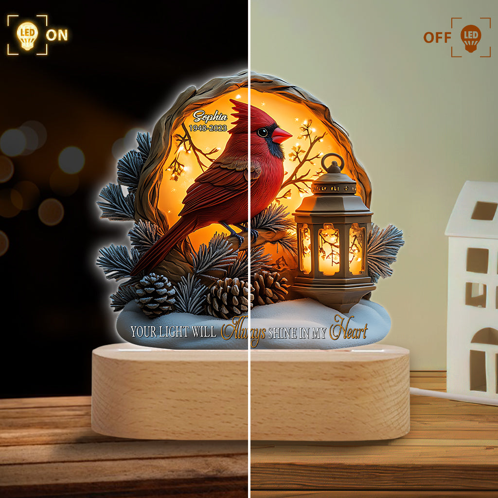 Your Light Will Always Shine In My Heart - Personalized Memorial Shaped Plaque Light Base