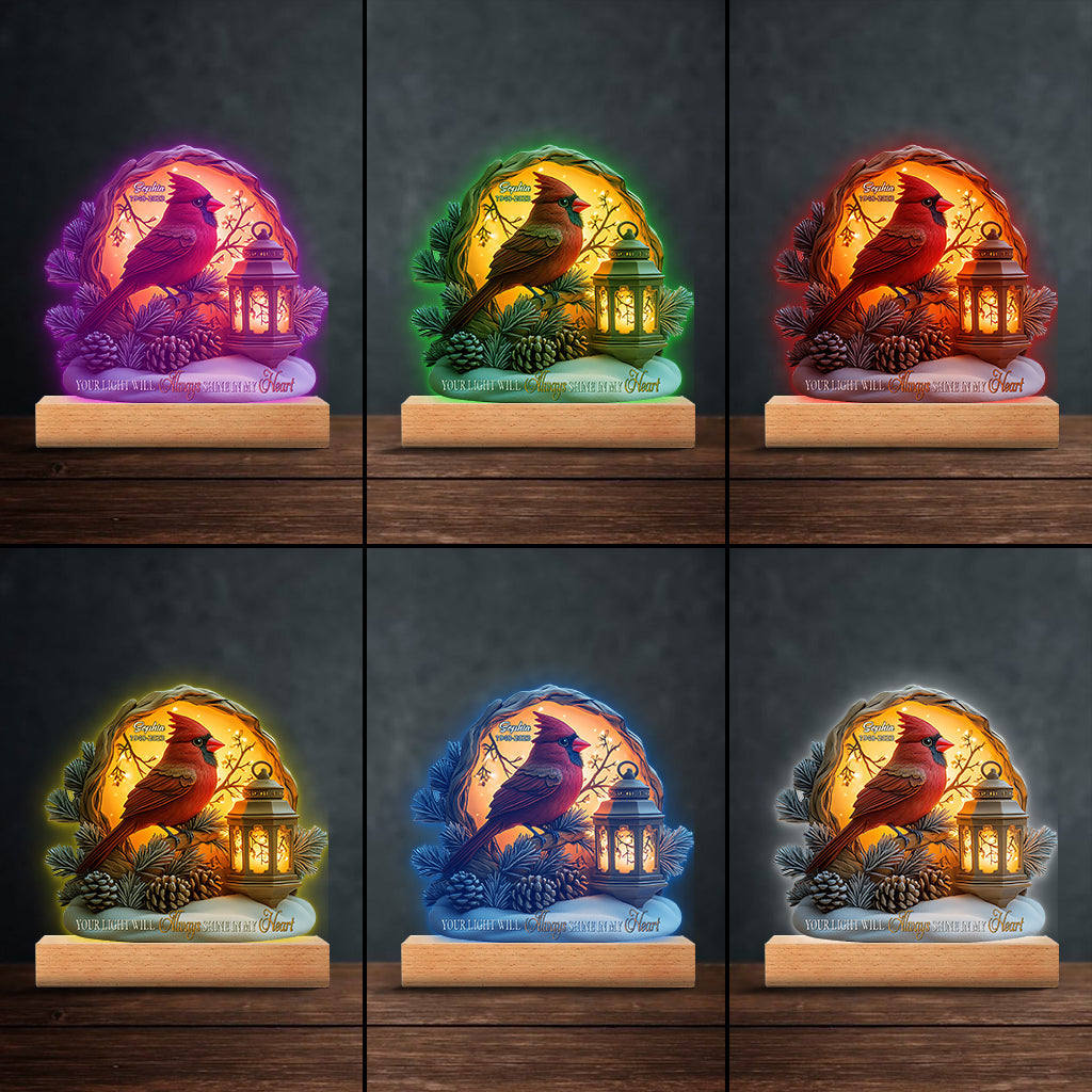 Your Light Will Always Shine In My Heart - Personalized Memorial Shaped Plaque Light Base