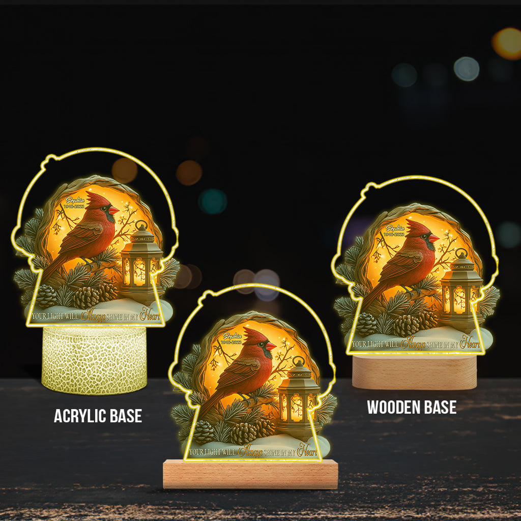 Your Light Will Always Shine In My Heart - Personalized Memorial Shaped Plaque Light Base