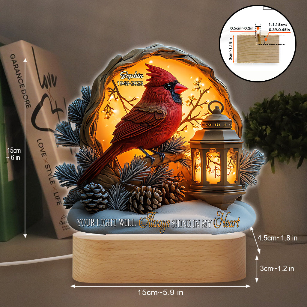 Your Light Will Always Shine In My Heart - Personalized Memorial Shaped Plaque Light Base