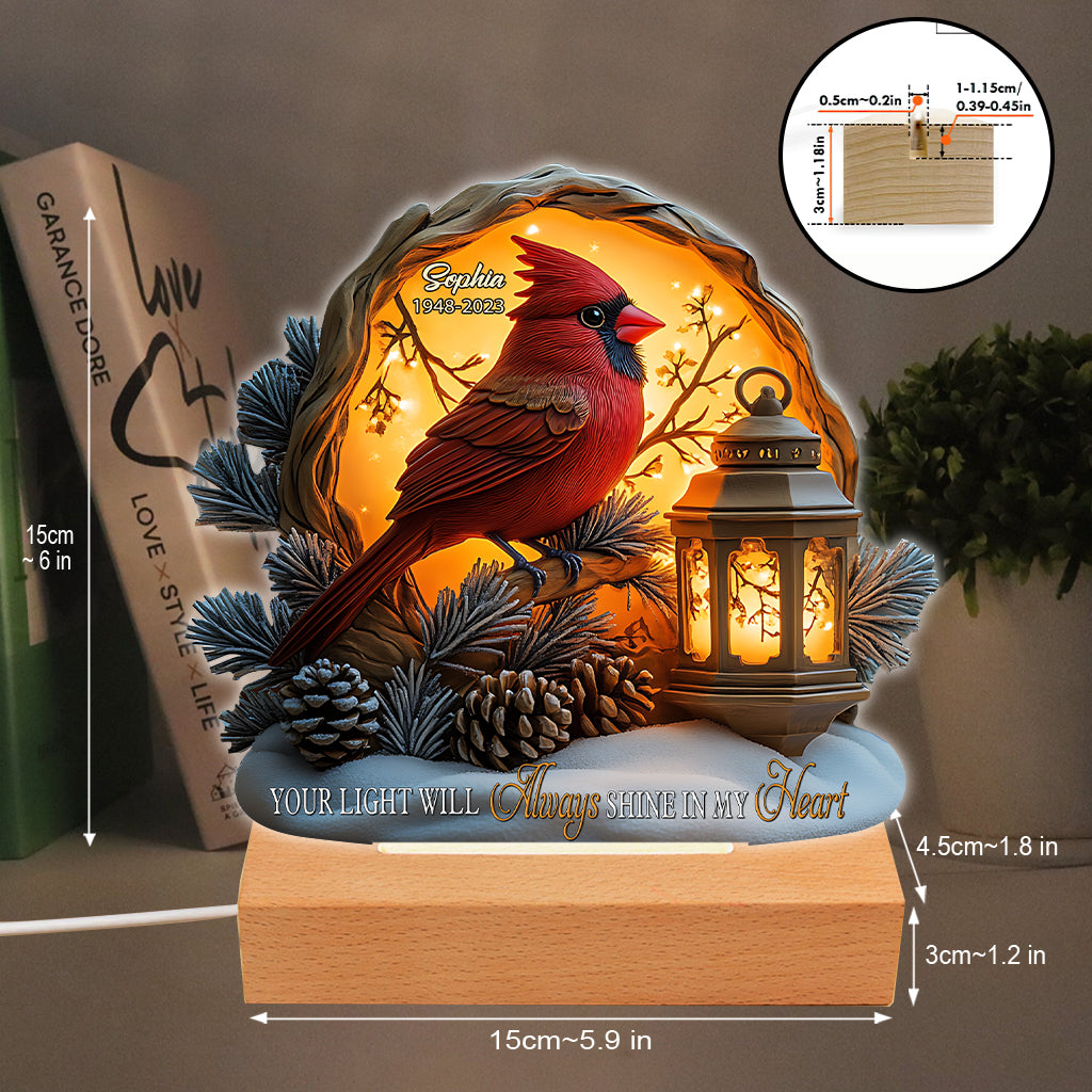 Your Light Will Always Shine In My Heart - Personalized Memorial Shaped Plaque Light Base