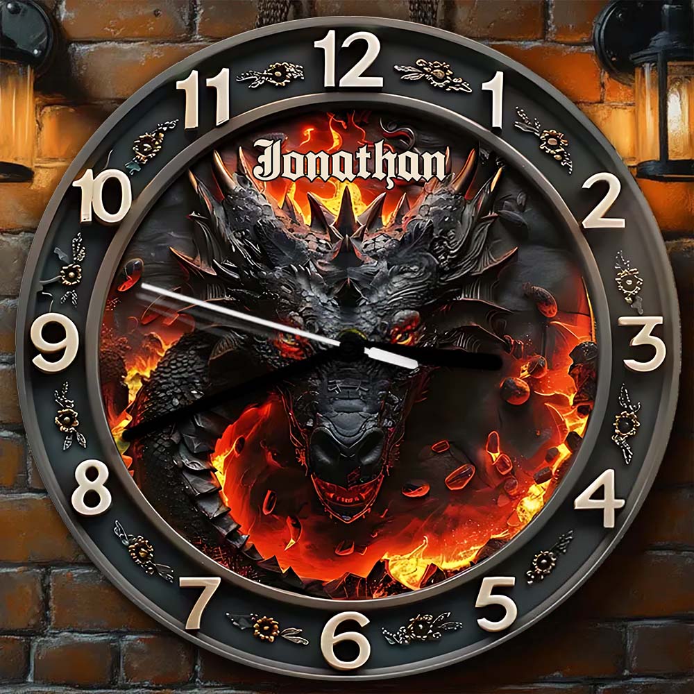 Dragon volcanique - Horloge murale personnalisée Dragon