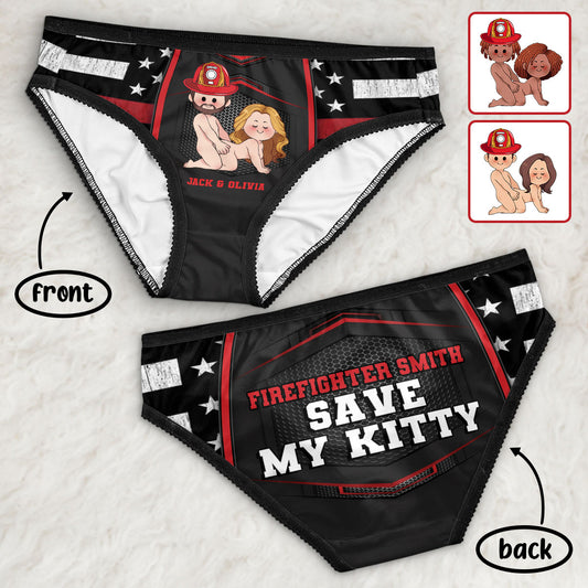 Culotte femme personnalisée « Sauvez mon chat » avec bordure en dentelle, motif pompier