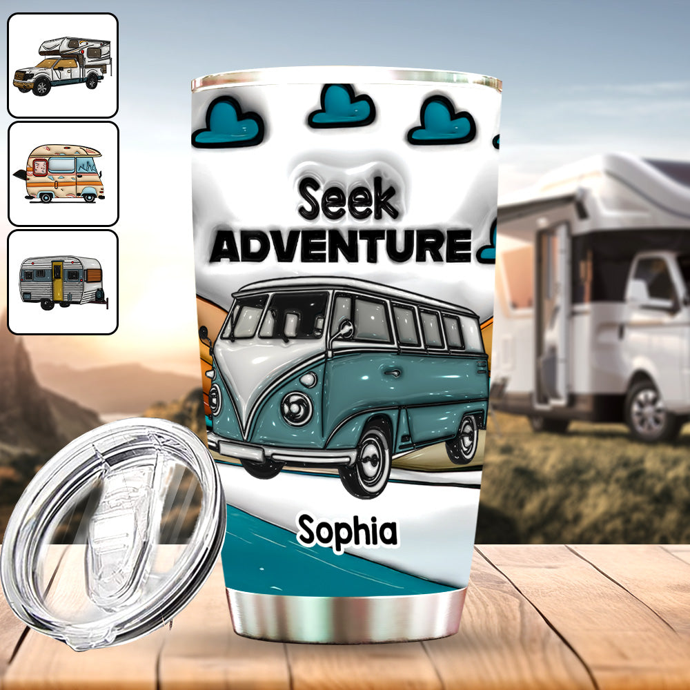 Gobelet isotherme de camping personnalisé « À la recherche de l'aventure »
