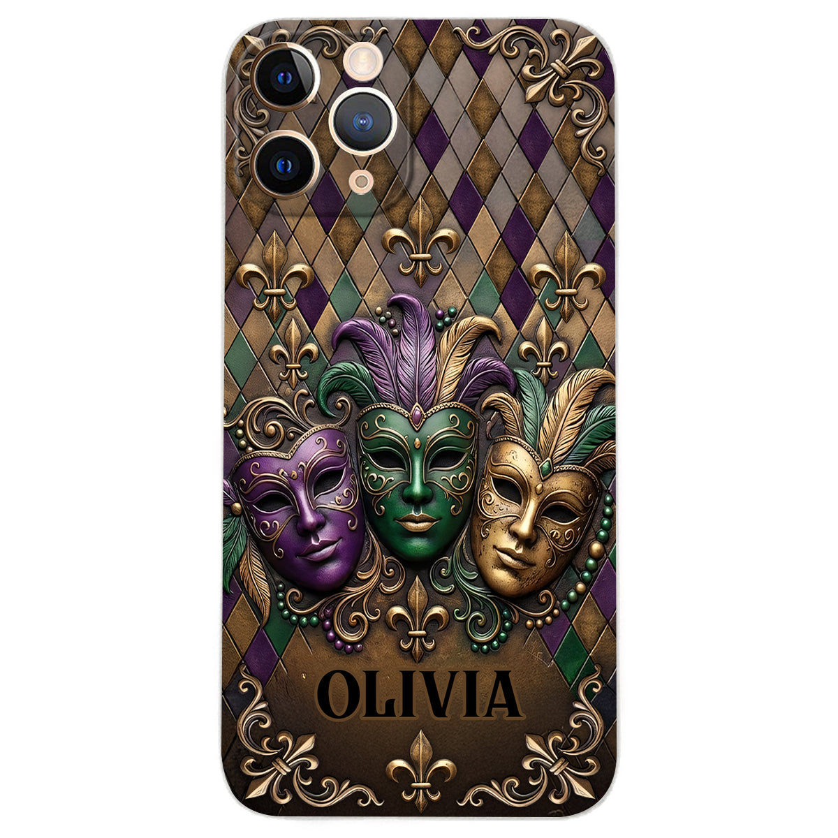 Mardi Gras Fleur de Lis - Étui de téléphone en cuir personnalisé Mardi Gras