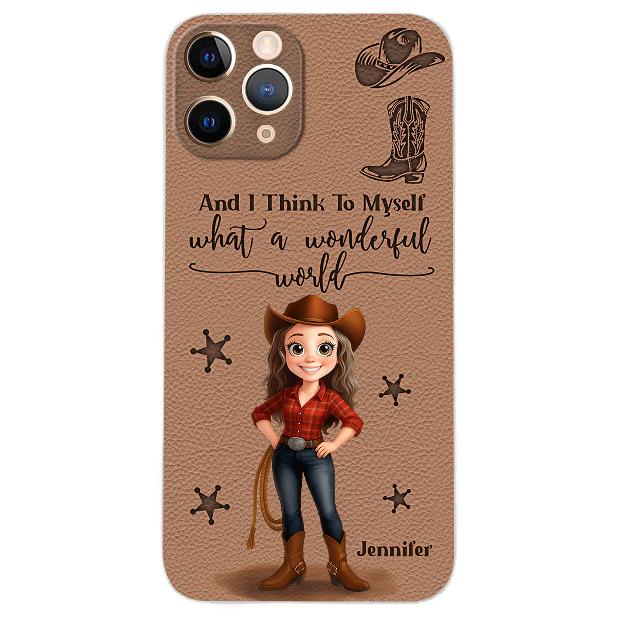 Cowgirl What A Wonderful World - Étui de téléphone en cuir personnalisé Cowgirl
