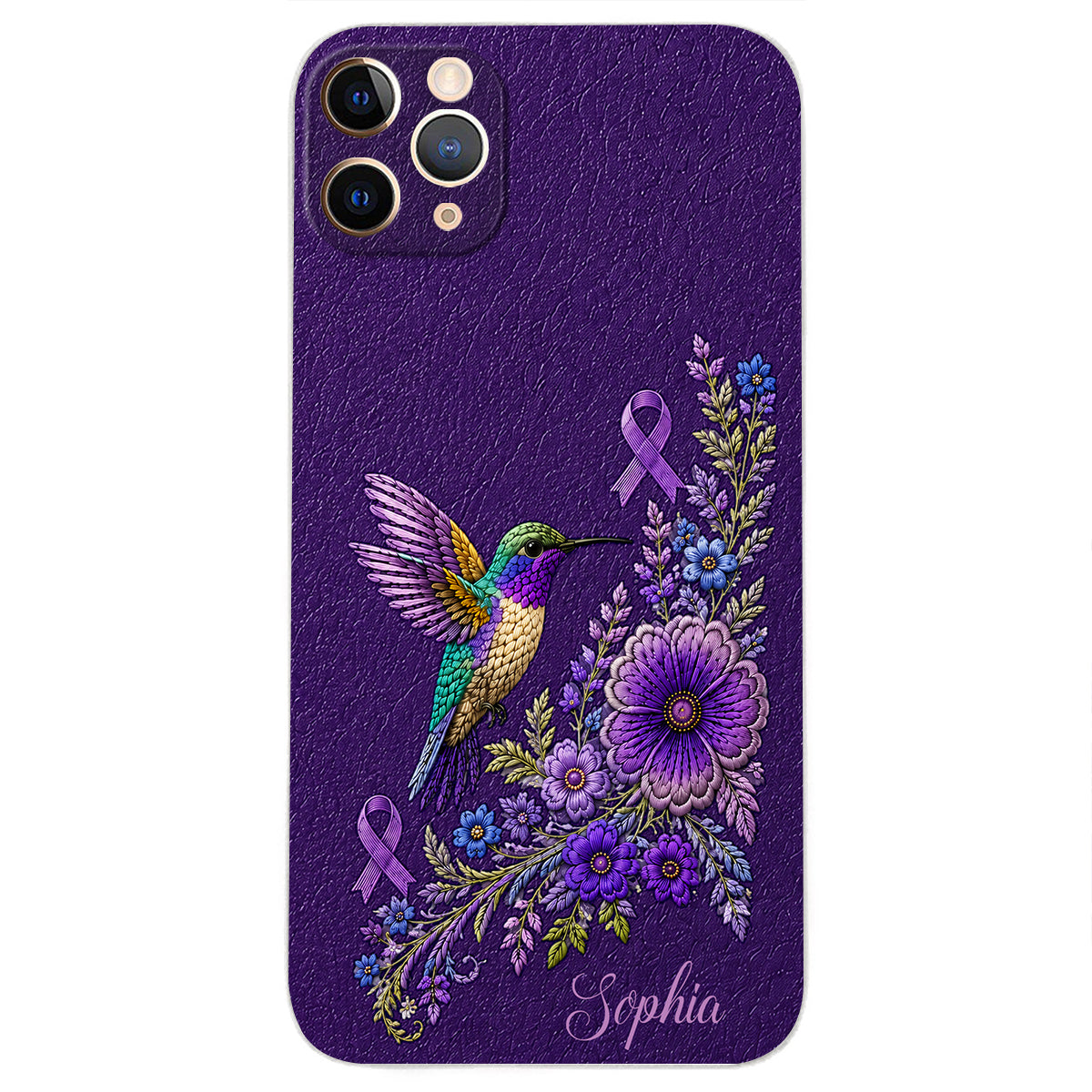 Purple Awareness – Personalized Alzheimer Awareness 3D Embossed Leather Phone Case