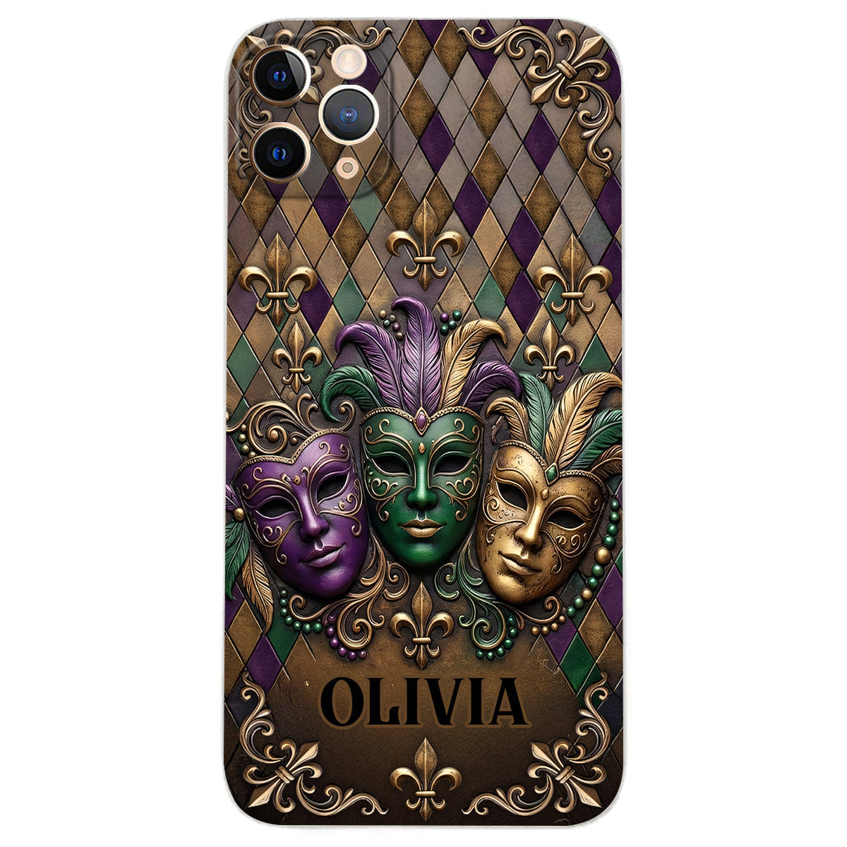 Mardi Gras Fleur de Lis - Étui de téléphone en cuir personnalisé Mardi Gras