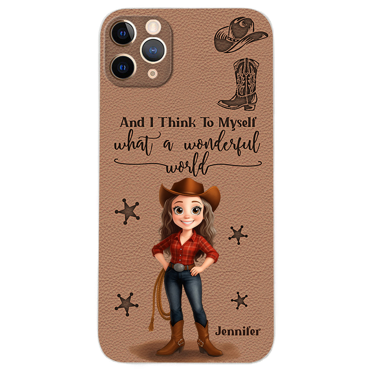 Cowgirl What A Wonderful World - Étui de téléphone en cuir personnalisé Cowgirl