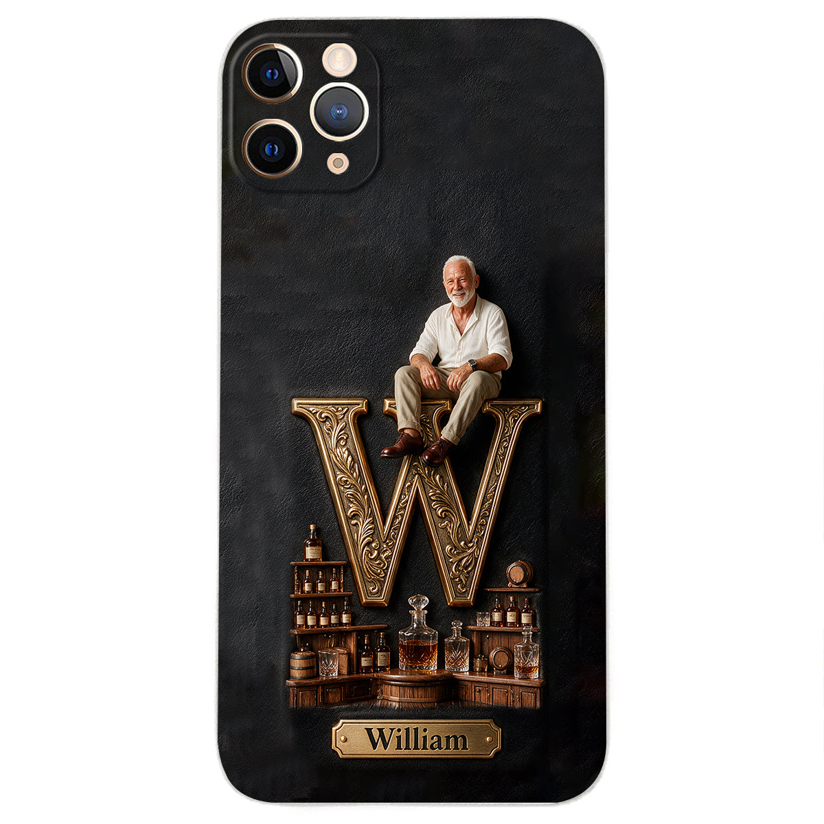 Alphabet Initial For Whiskey, Bourbon... Lovers - Personalized Whisky 3D Embossed Leather Phone Case
