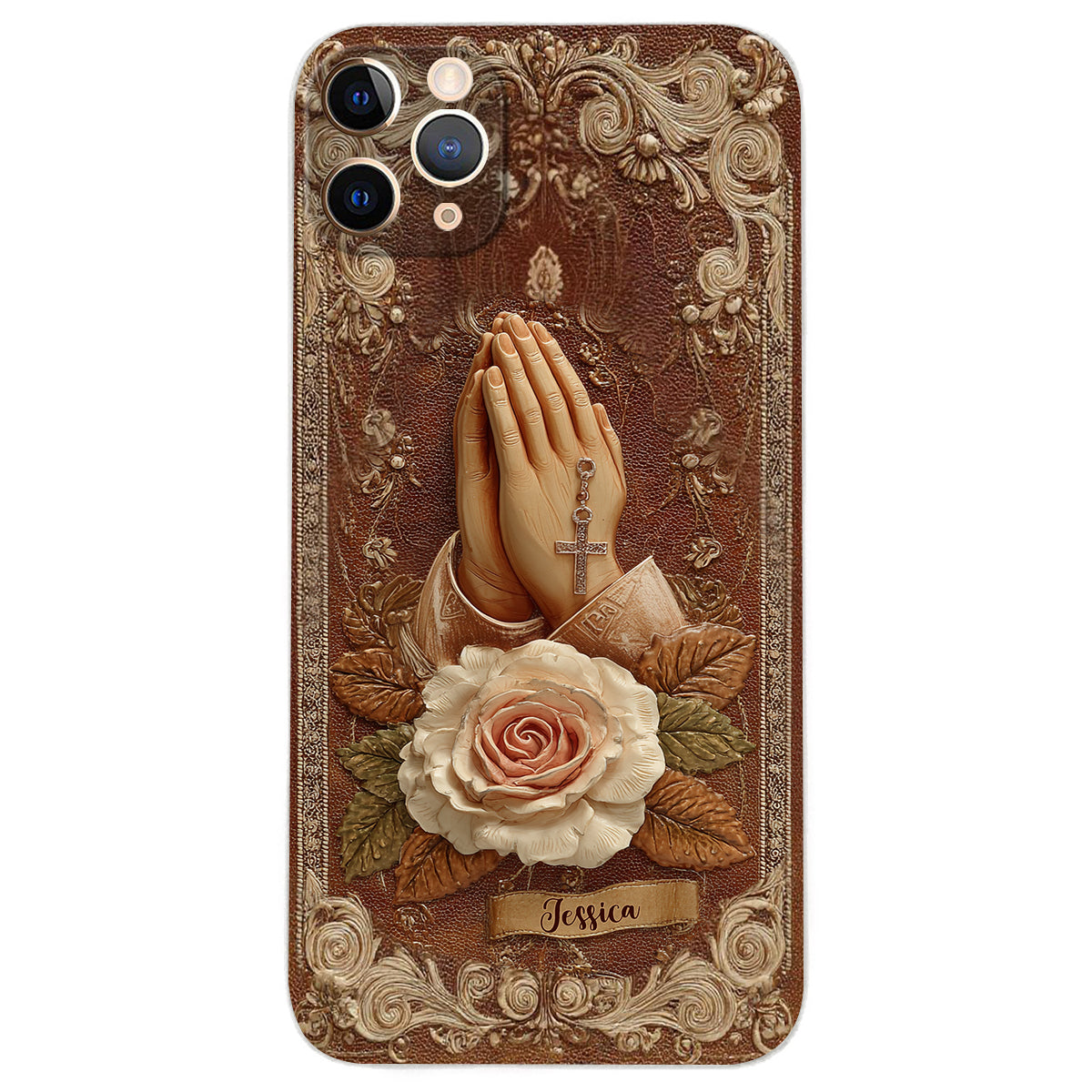 Praying Hands With Roses - Personalized Christian Leather Phone Case