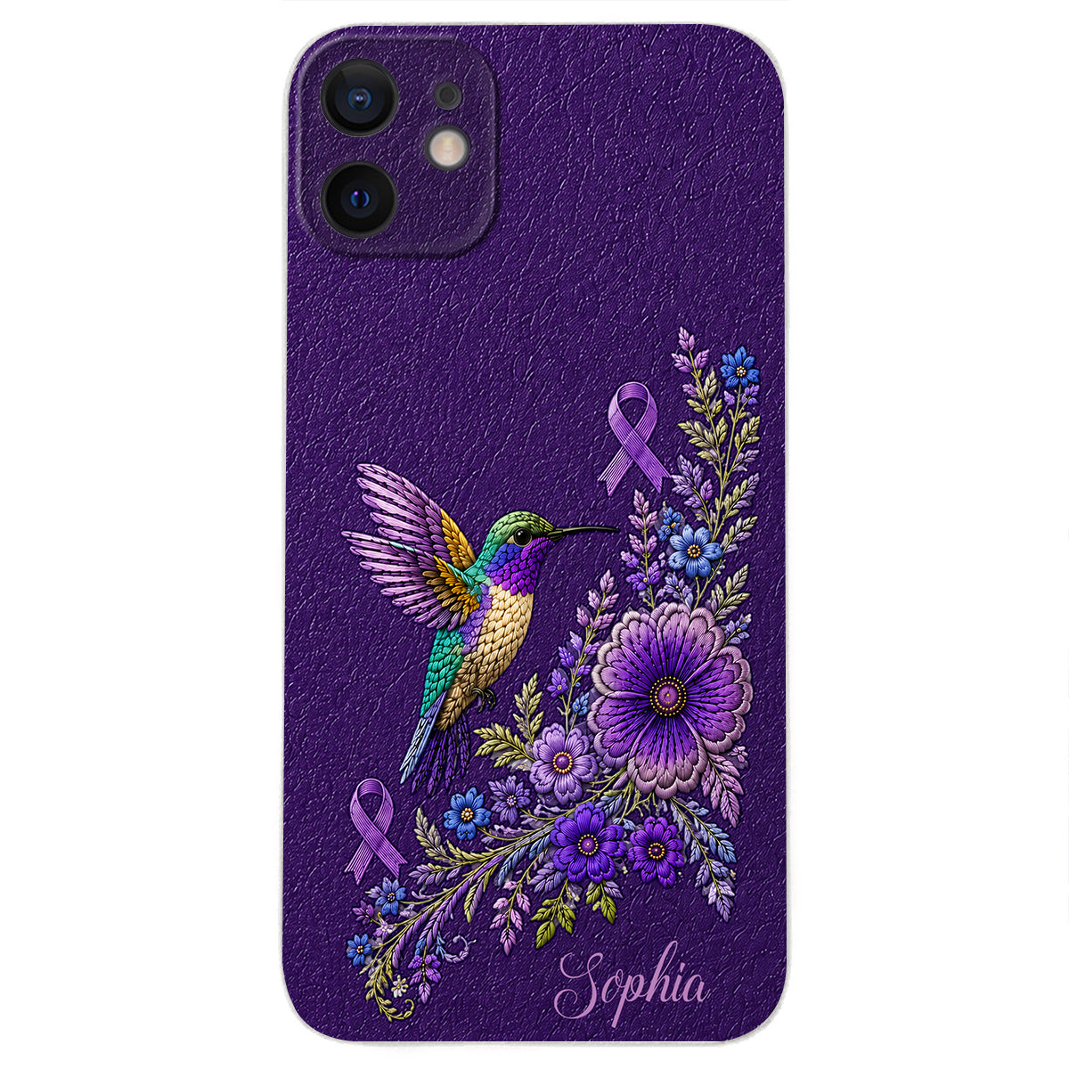 Purple Awareness – Personalized Alzheimer Awareness 3D Embossed Leather Phone Case