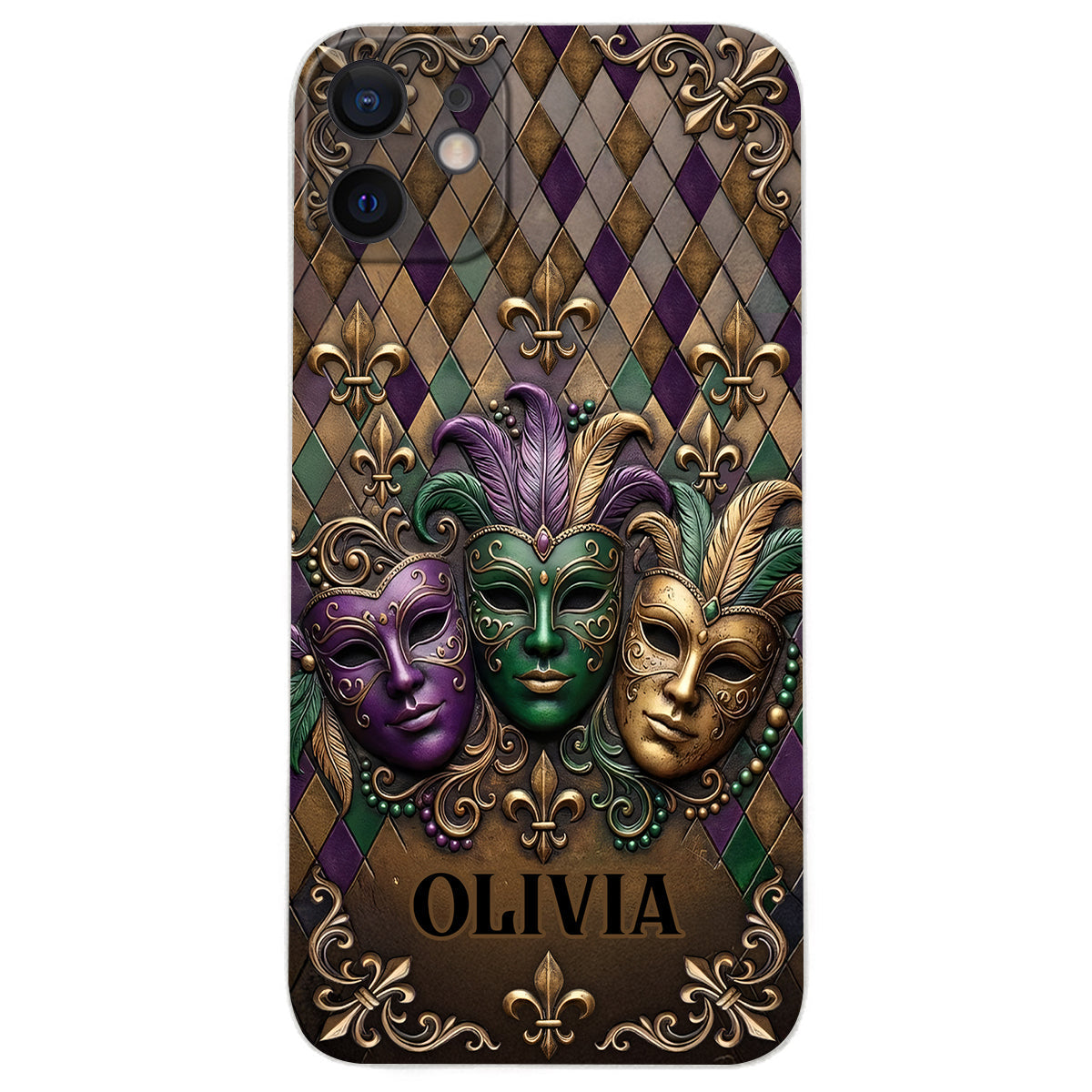 Mardi Gras Fleur de Lis - Étui de téléphone en cuir personnalisé Mardi Gras