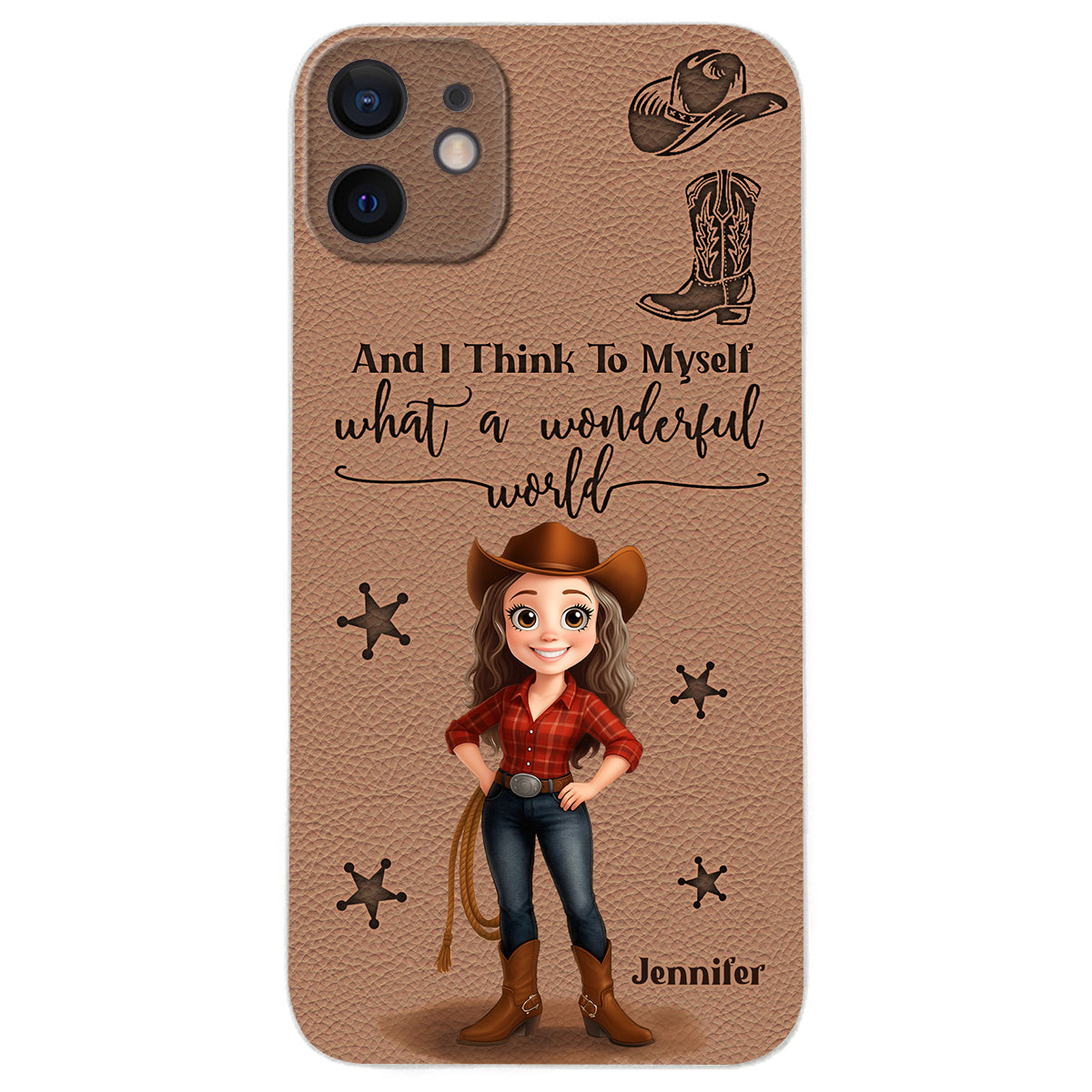 Cowgirl What A Wonderful World - Étui de téléphone en cuir personnalisé Cowgirl