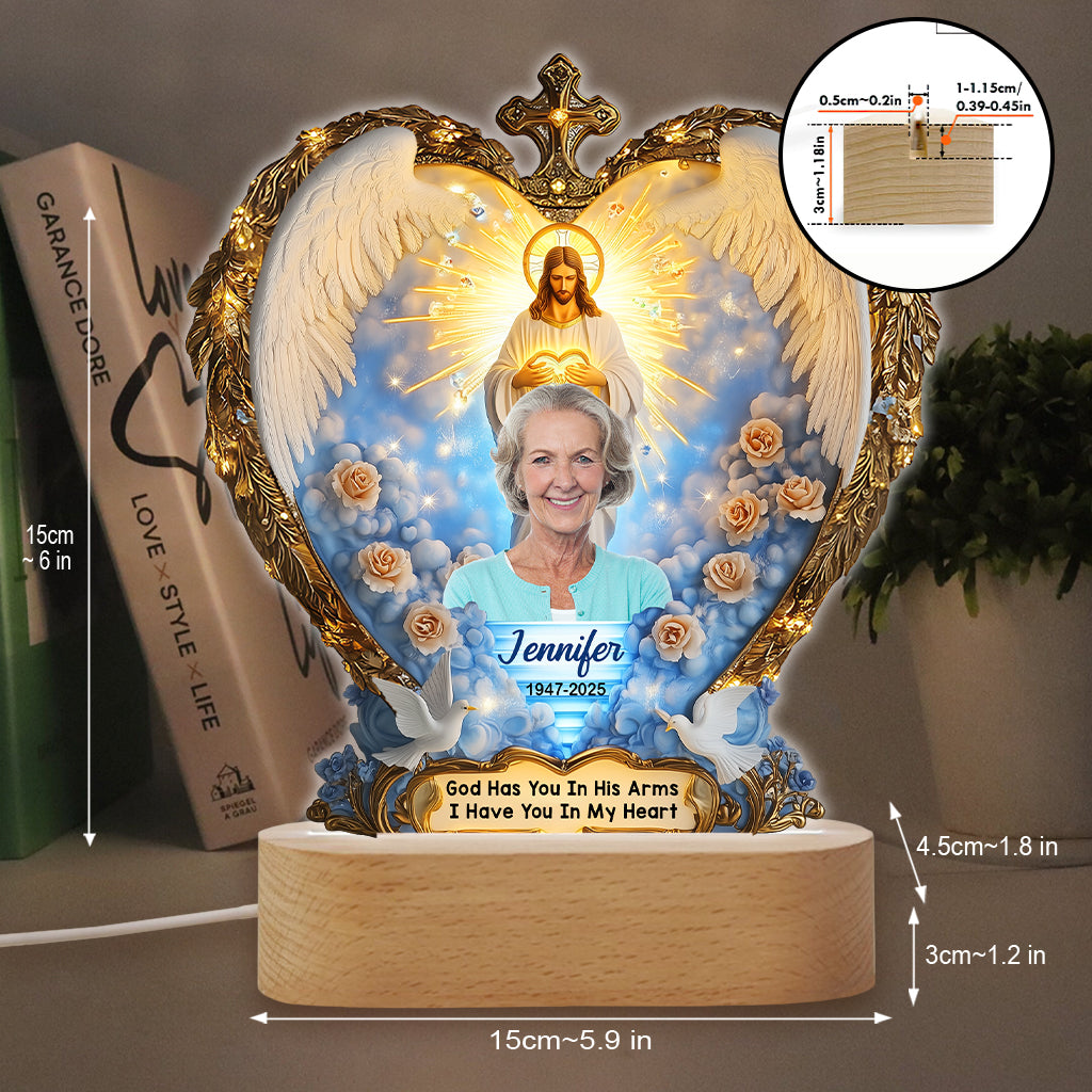 God Has You In His Arms - Personalized Memorial Shaped Plaque Light Base