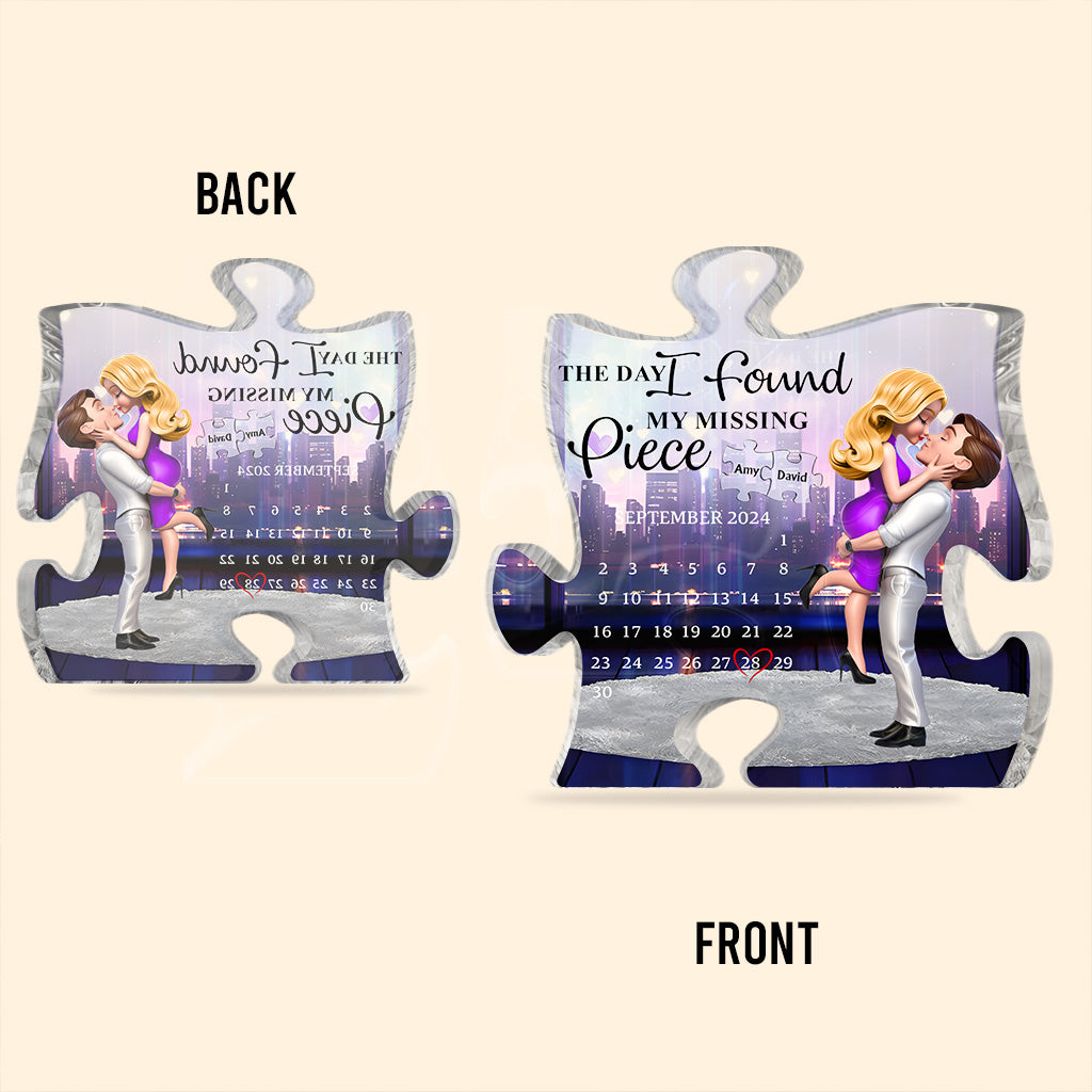 The Day I Found My Missing Piece - Personalized Couple Custom Shaped Acrylic Plaque