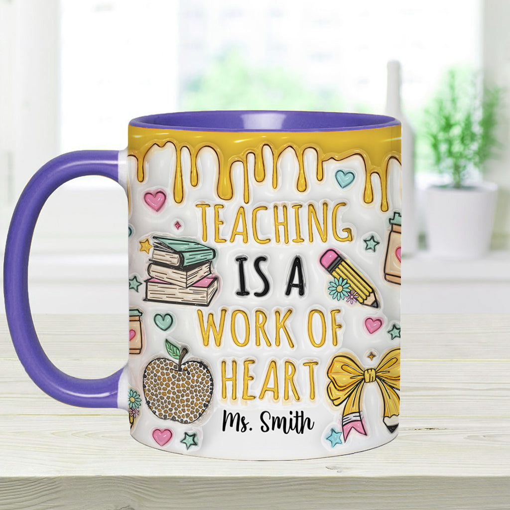 Lehren ist eine Herzensangelegenheit – Personalisierte Tasse mit Lehrermotiv