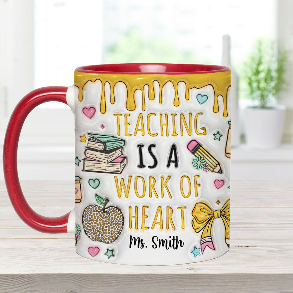 Lehren ist eine Herzensangelegenheit – Personalisierte Tasse mit Lehrermotiv