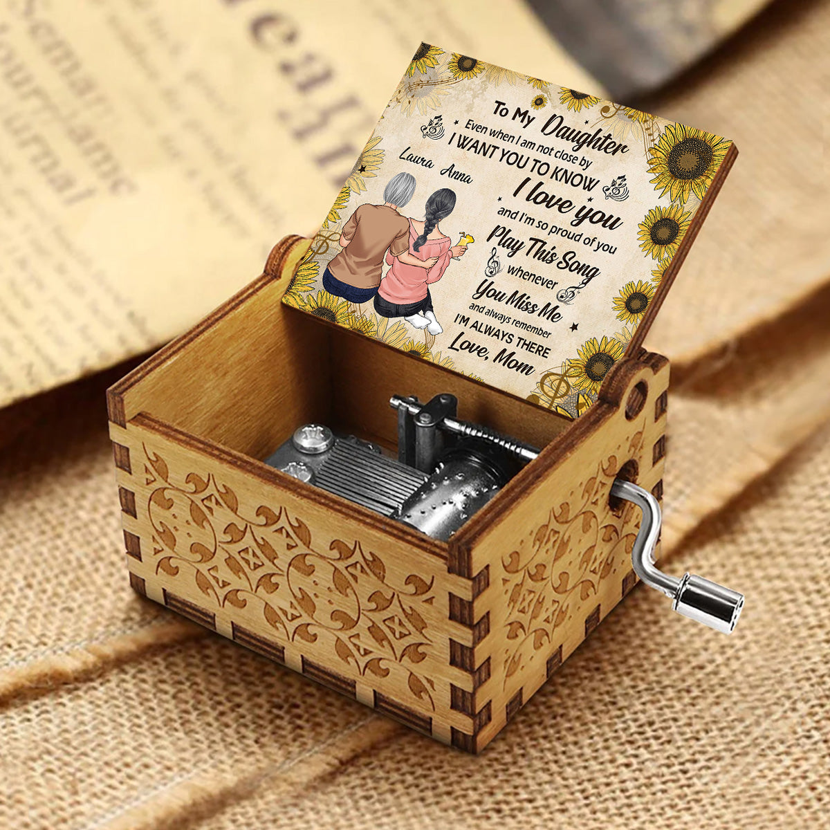 Spiel dieses Lied – Geschenk für Oma, Mutter, Tochter, Enkelin – Personalisierte Spieluhr mit Handkurbel