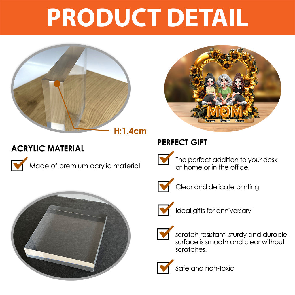 Mother & Daughters Sunflower - Personalized Mother Custom Shaped Acrylic Plaque