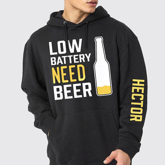 Niedriger Akkustand, Lust auf Bier? – Personalisiertes T-Shirt mit Bier-Aufdruck