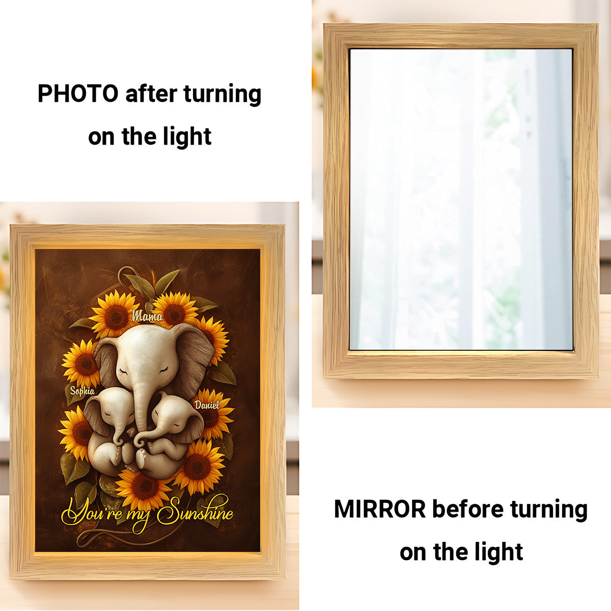 You Are My Sunshine - Personalized Mother Wooden Mirror Night Light