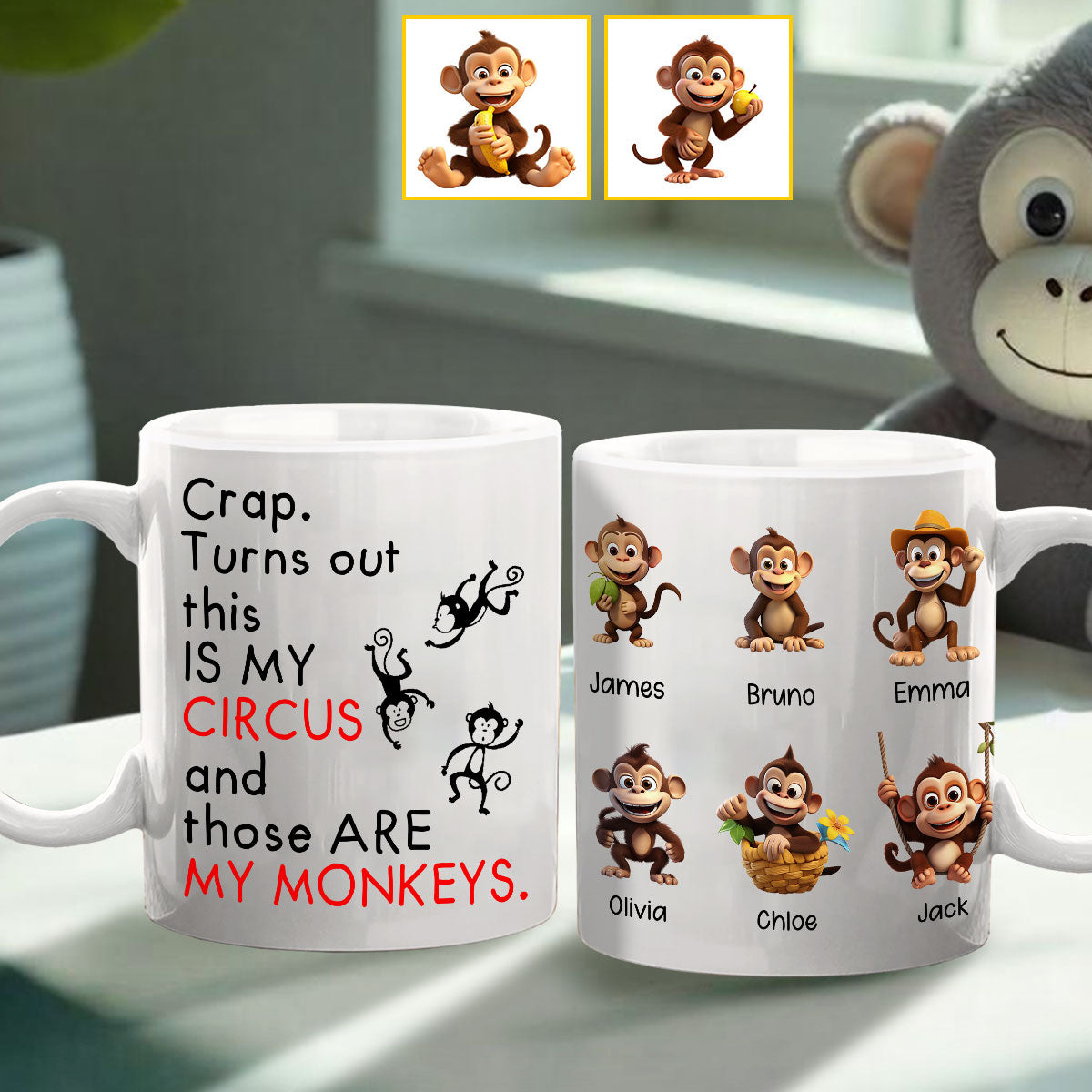 Mother's Monkeys in Circus - Personalized Mother Mug
