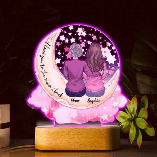 I Love You To The Moon And Back - Personalized Mother Shaped Plaque Light Base