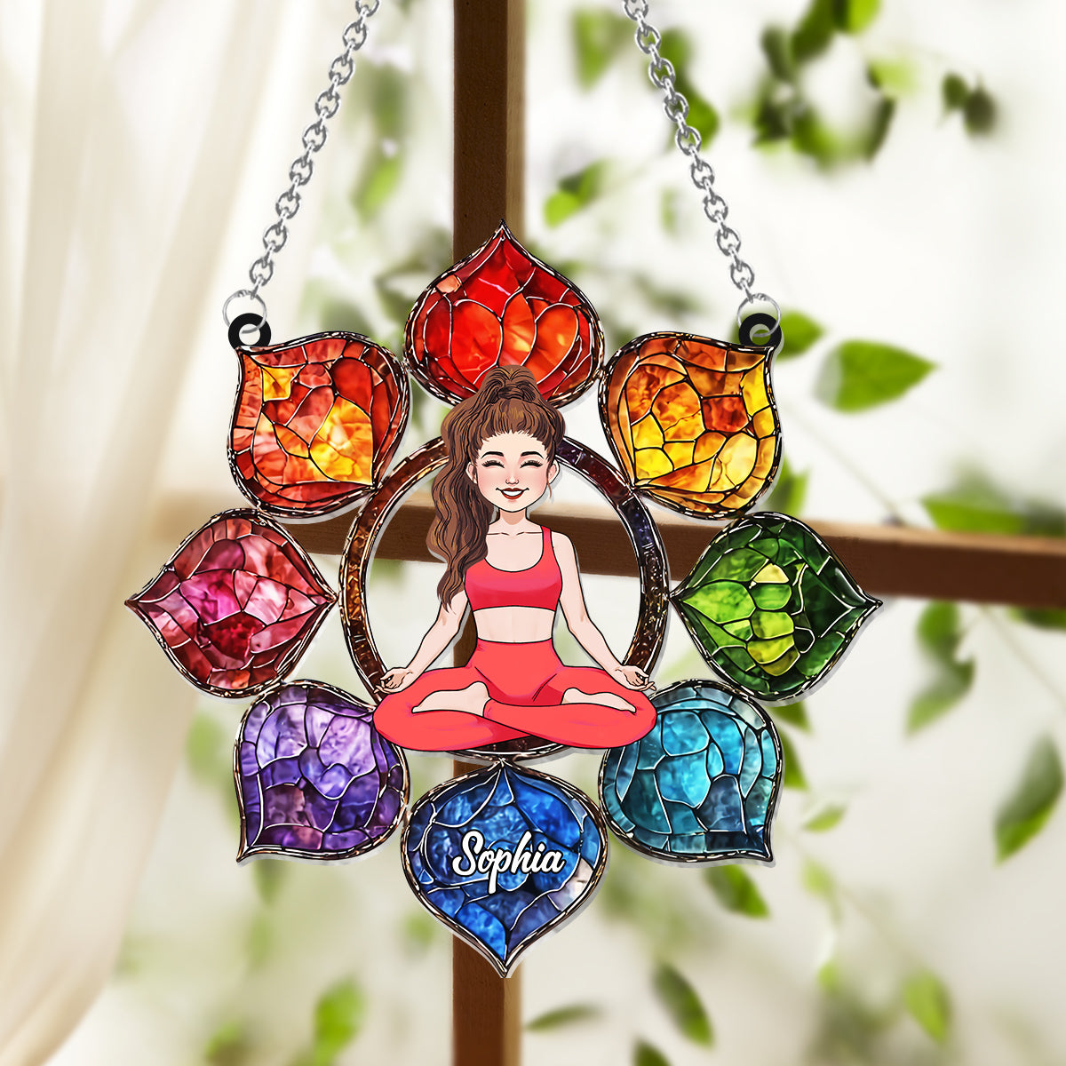 Symbole Om vibrant - Ornement attrape-soleil de yoga personnalisé à suspendre à la fenêtre 