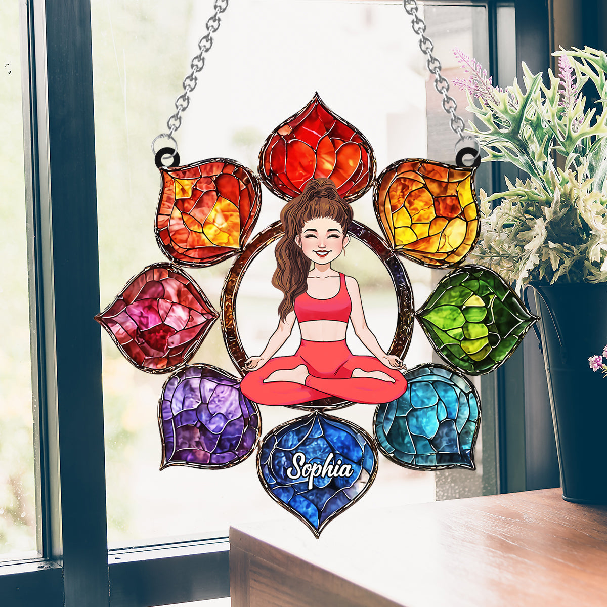 Symbole Om vibrant - Ornement attrape-soleil de yoga personnalisé à suspendre à la fenêtre 