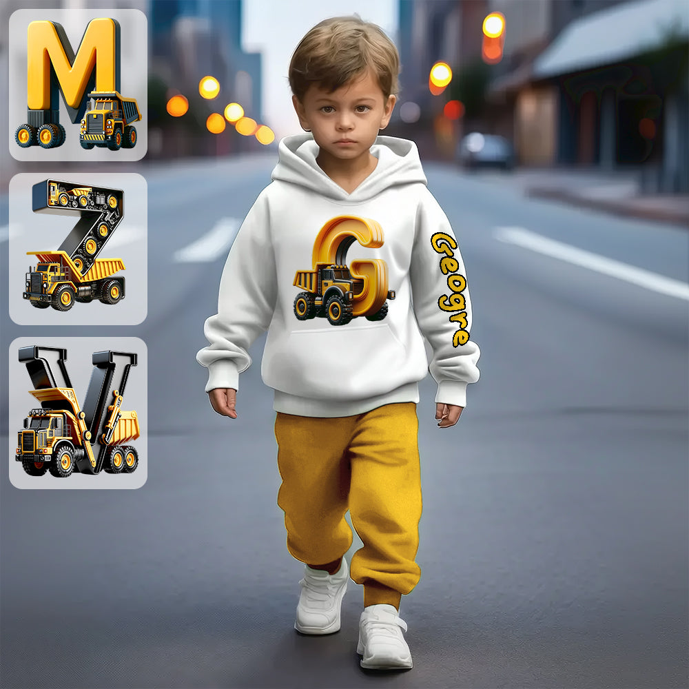 Cooles Outfit für Jungen mit LKW-Print: Kapuzenpullover und Jogginghose mit personalisiertem Kinder-Hoodie