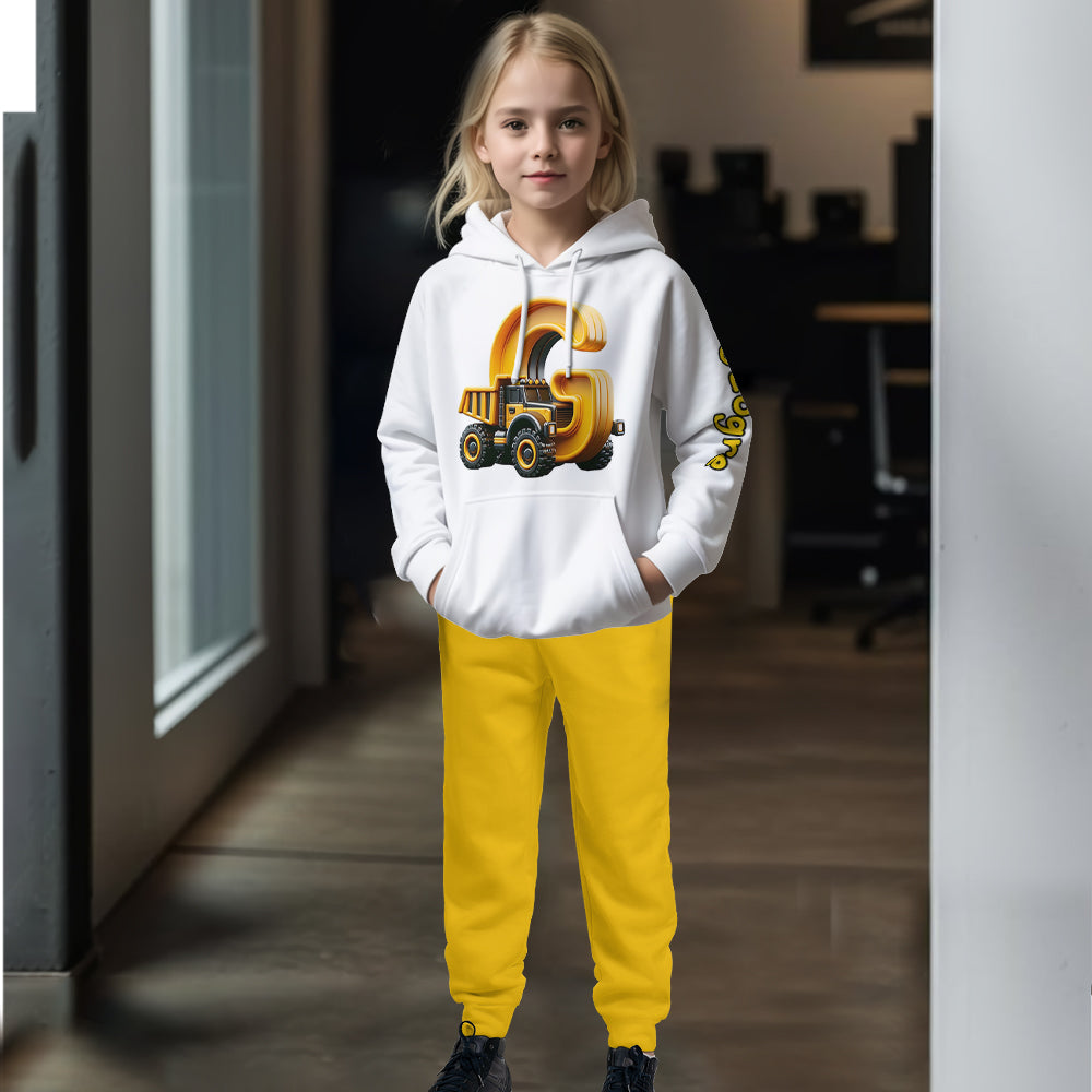 Cooles Outfit für Jungen mit LKW-Print: Kapuzenpullover und Jogginghose mit personalisiertem Kinder-Hoodie
