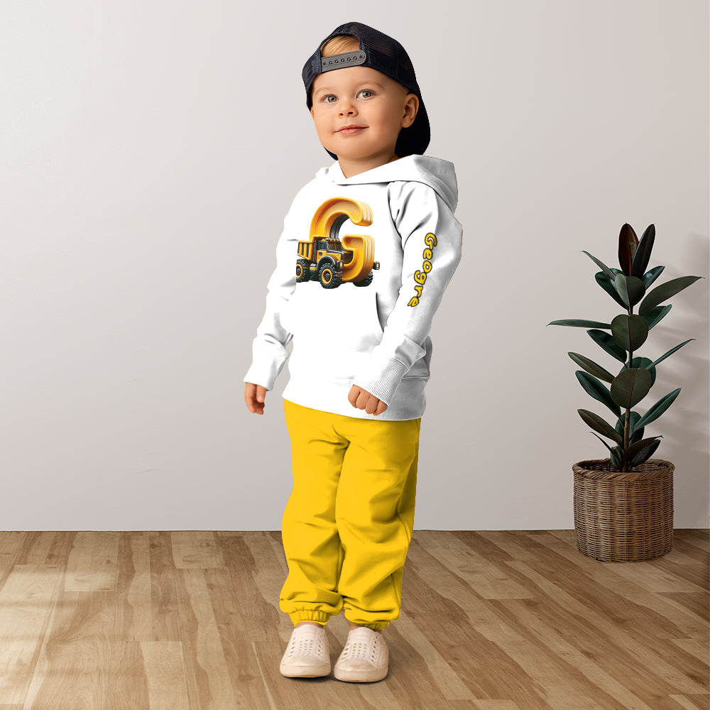 Cooles Outfit für Jungen mit LKW-Print: Kapuzenpullover und Jogginghose mit personalisiertem Kinder-Hoodie