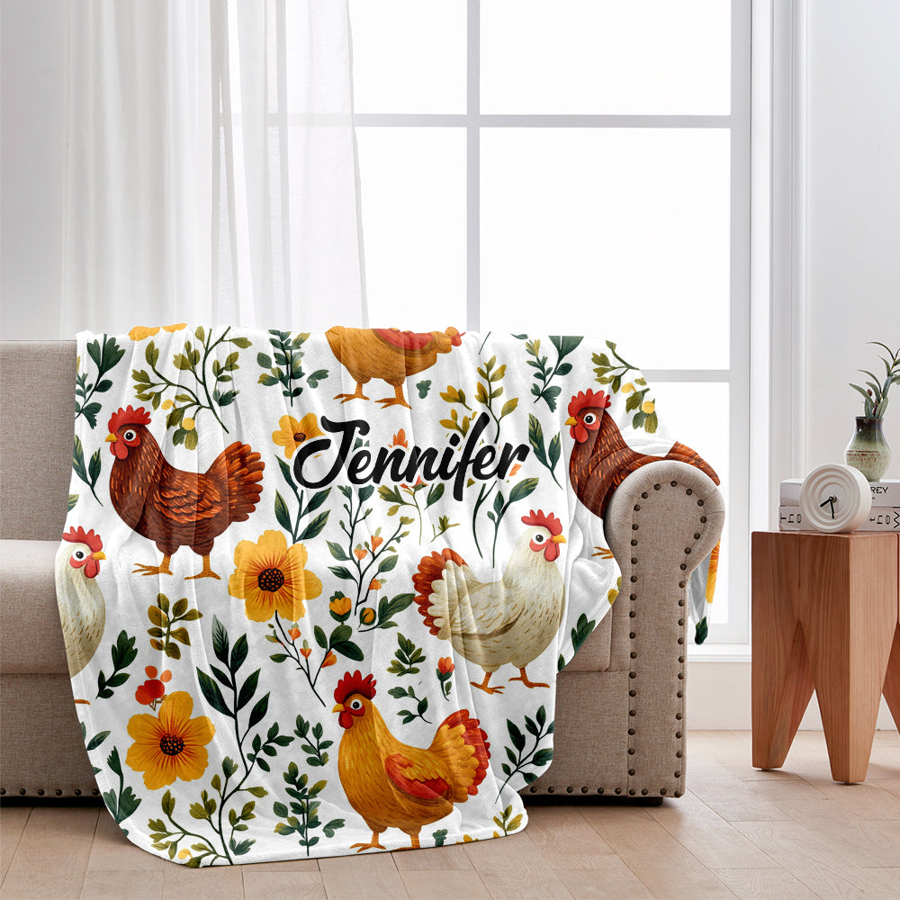 Niedliche Hühner mit Blumenmuster – personalisierte Hühnerdecke