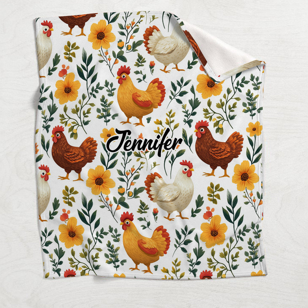Niedliche Hühner mit Blumenmuster – personalisierte Hühnerdecke