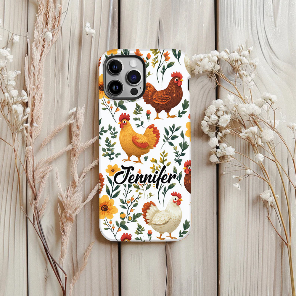Coque de téléphone personnalisée avec motif de poules fleuries mignonnes - Coque de téléphone imprimée avec des poules - Motifs de poules - Mignonnes