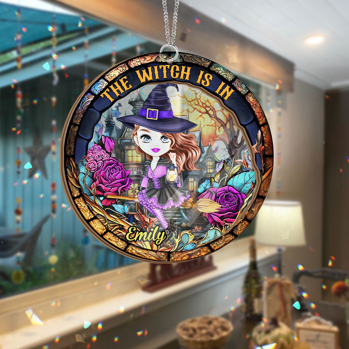 The Witch Is In - Personalized Witch 2 Layered Window Hanging Suncatcher