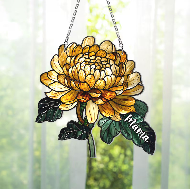Birth Month Flowers - Personalized Mother Window Hanging Suncatcher Ornament
